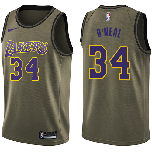 Nike Lakers #34 Shaquille O'Neal Green Salute to Service Youth NBA Swingman Jersey - Click Image to Close